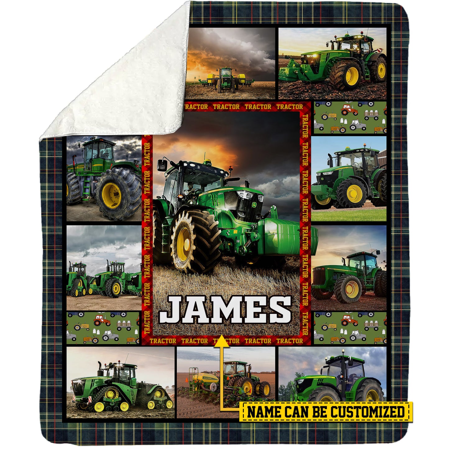 Personalized Green Tractor Fleece Blanket, Tractor Woven Blanket, Cool Sherpa Blanket Gift For Tractor Lovers, Farmer