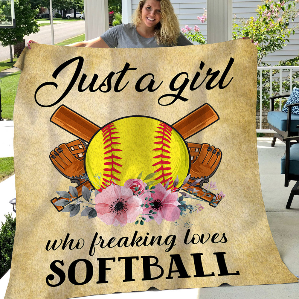 Softball Blanket, Just A Girl Who Freaking Loves Softball - Sherpa Blanket Gift For Softball Lovers, Softball Players, Softball Girls