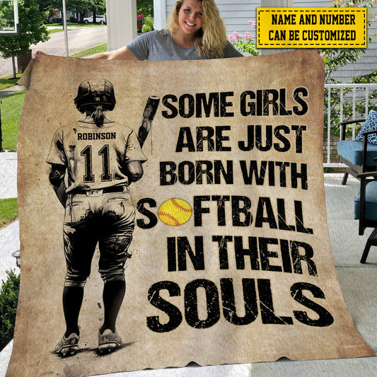 Funny Personalized Softball Blanket, Some Girls Are Just Born With Softball, Softball Fleece Blanket - Sherpa Blanket, Gift For Softball Lovers