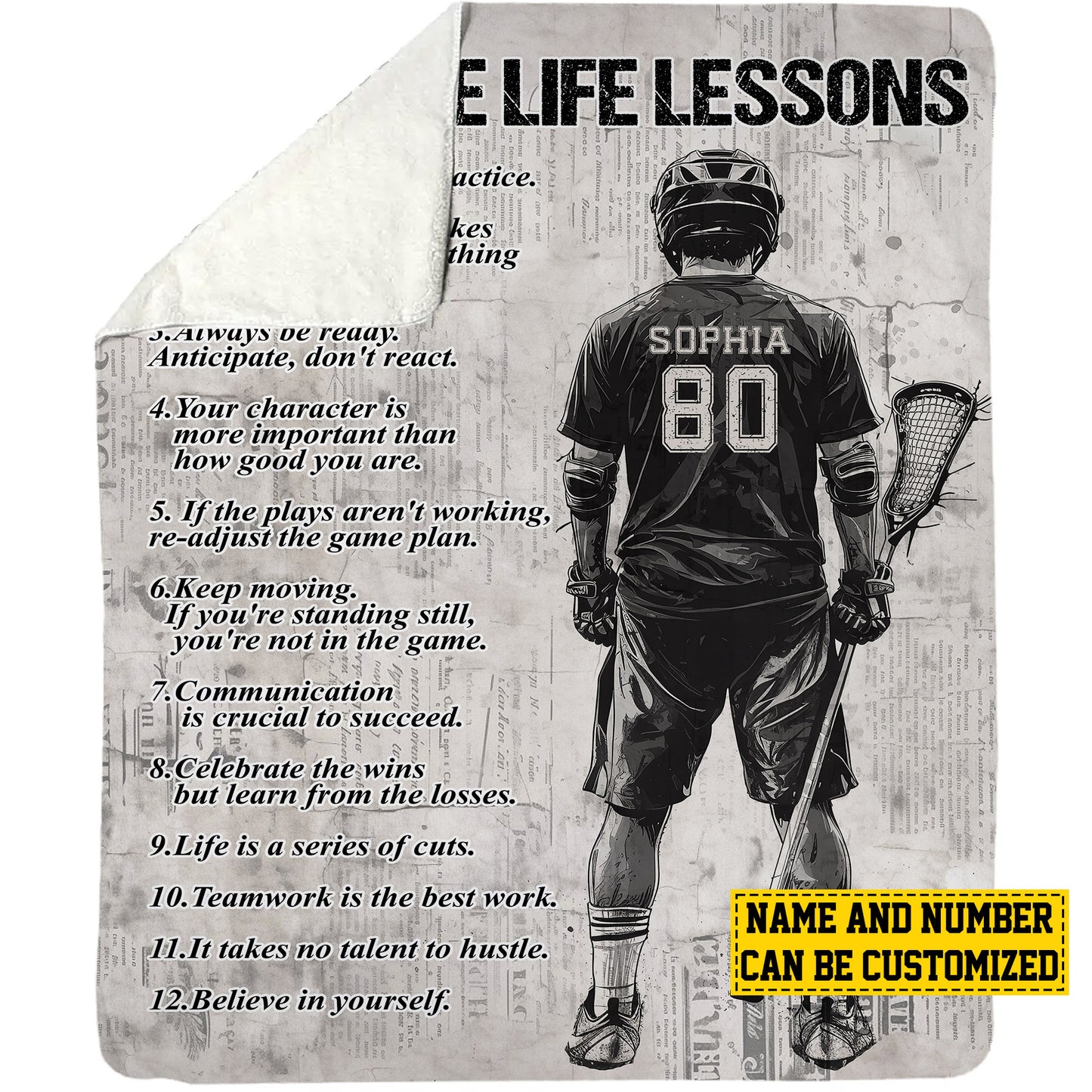 Personalized Motivational Lacrosse Boy Life Lessons Fleece Blanket, Lacrosse Woven Blanket, Cool Sherpa Blanket Gift For Lacrosse Lovers