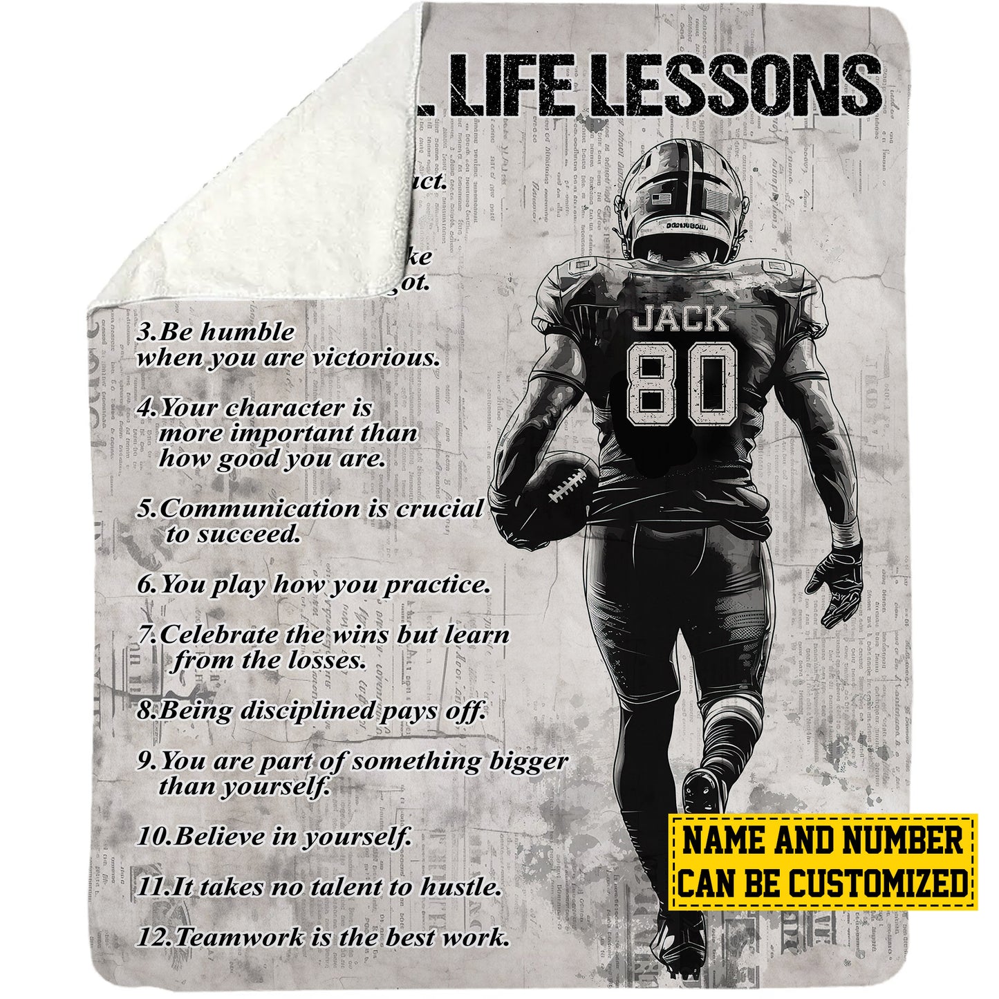 Personalized Football Boy Life Lessons Fleece Blanket, Football Woven Blanket, Cool Sherpa Blanket Football Gift For Football Lovers