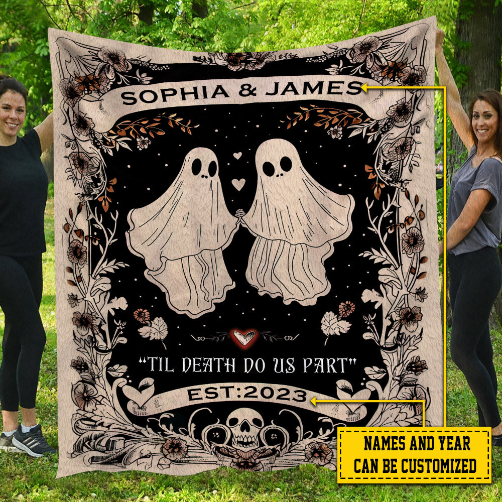 Personalized Halloween Couple Ghost Fleece Blanket - Sherpa Blanket, Spooky Blanket Gift For Ghost Lovers