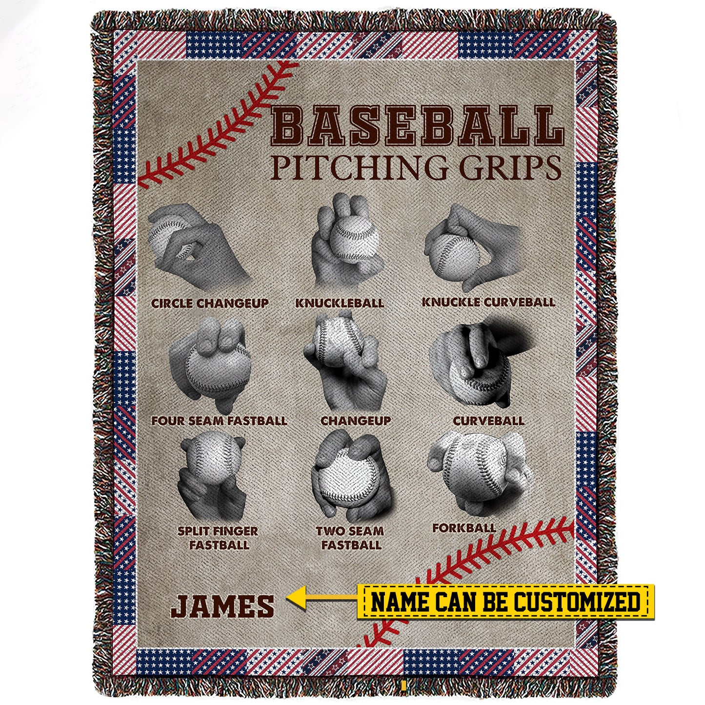 Personalized Motivational Baseball Pitching Grips Fleece Blanket, Baseball Woven Blanket, Cool Sherpa Blanket Gift For Baseball Lovers