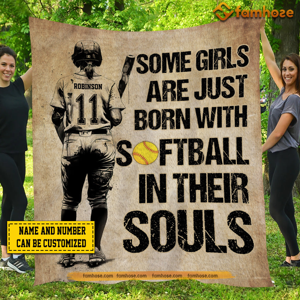 Funny Personalized Softball Blanket, Some Girls Are Just Born With Softball, Softball Fleece Blanket - Sherpa Blanket, Gift For Softball Lovers