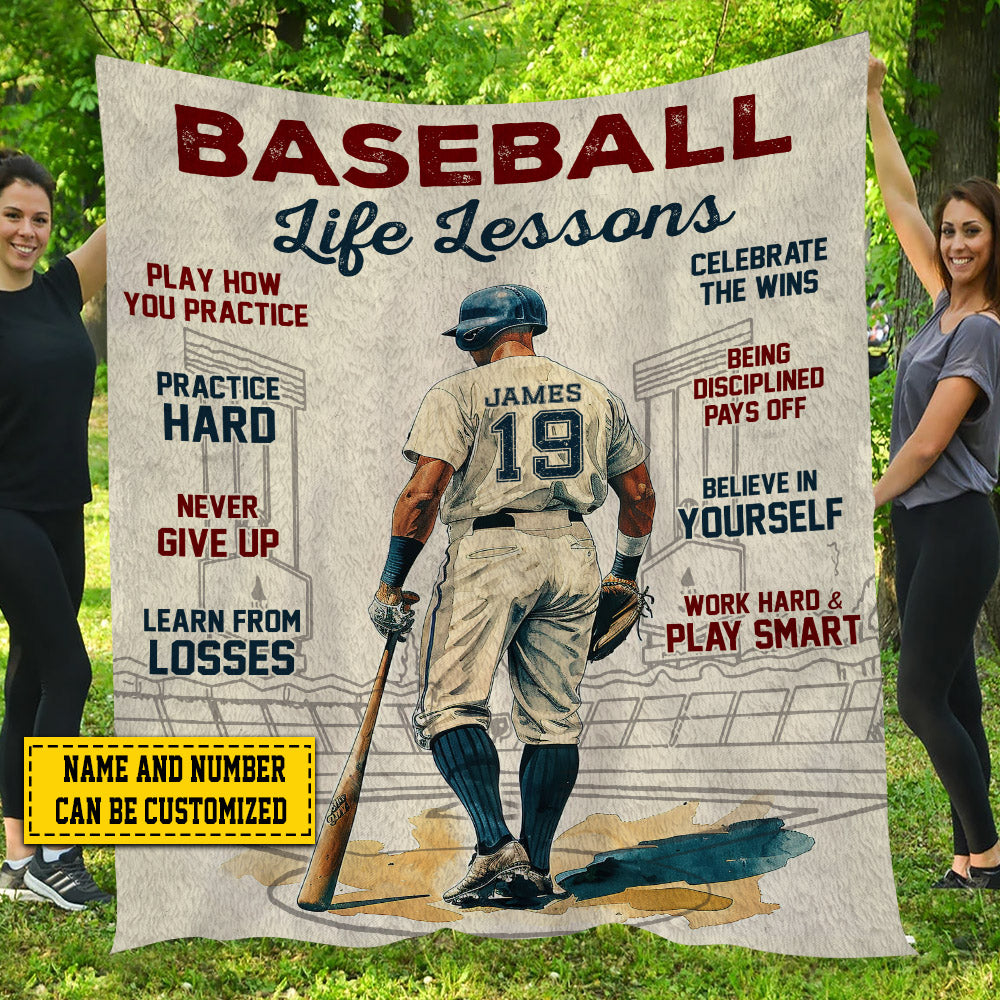 Personalized Baseball Boy Blanket, Baseball Life Lessons, Baseball Fleece Blanket - Sherpa Blanket, Gift For Baseball Lovers, Baseball Boy Players