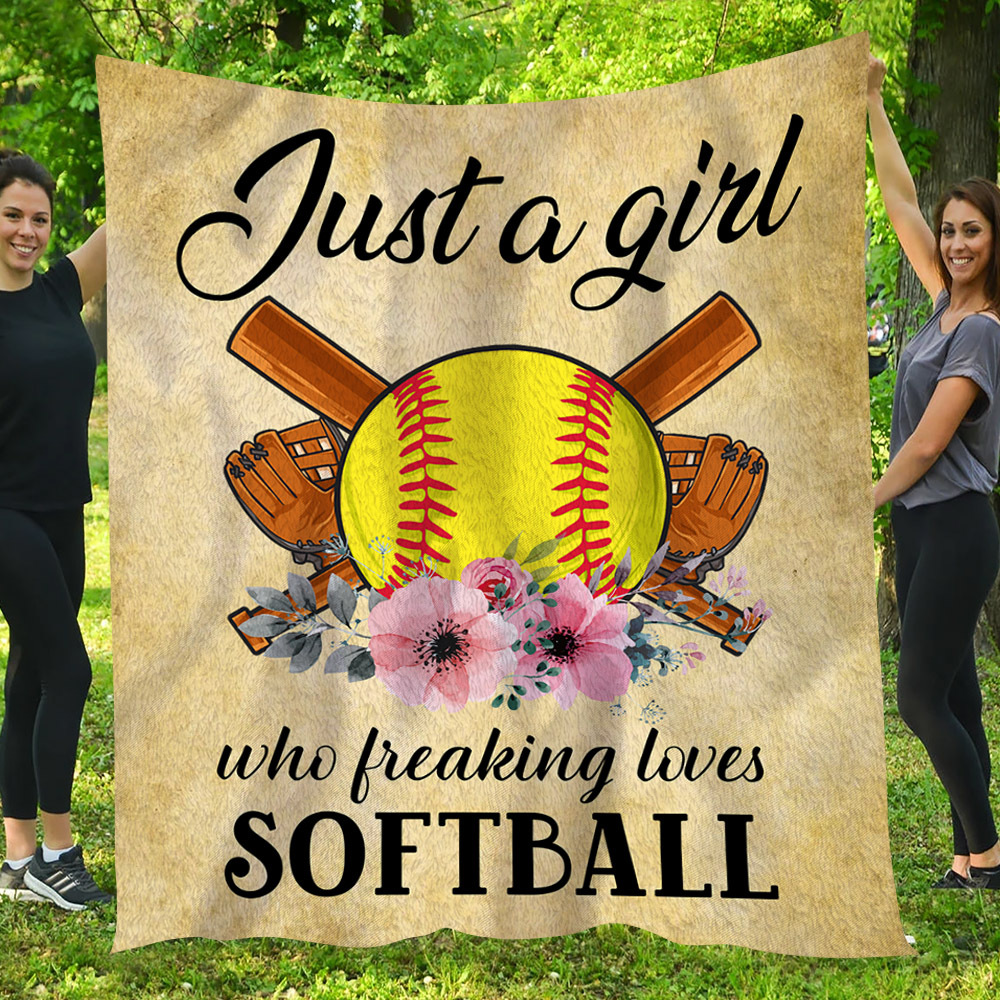 Softball Blanket, Just A Girl Who Freaking Loves Softball - Sherpa Blanket Gift For Softball Lovers, Softball Players, Softball Girls