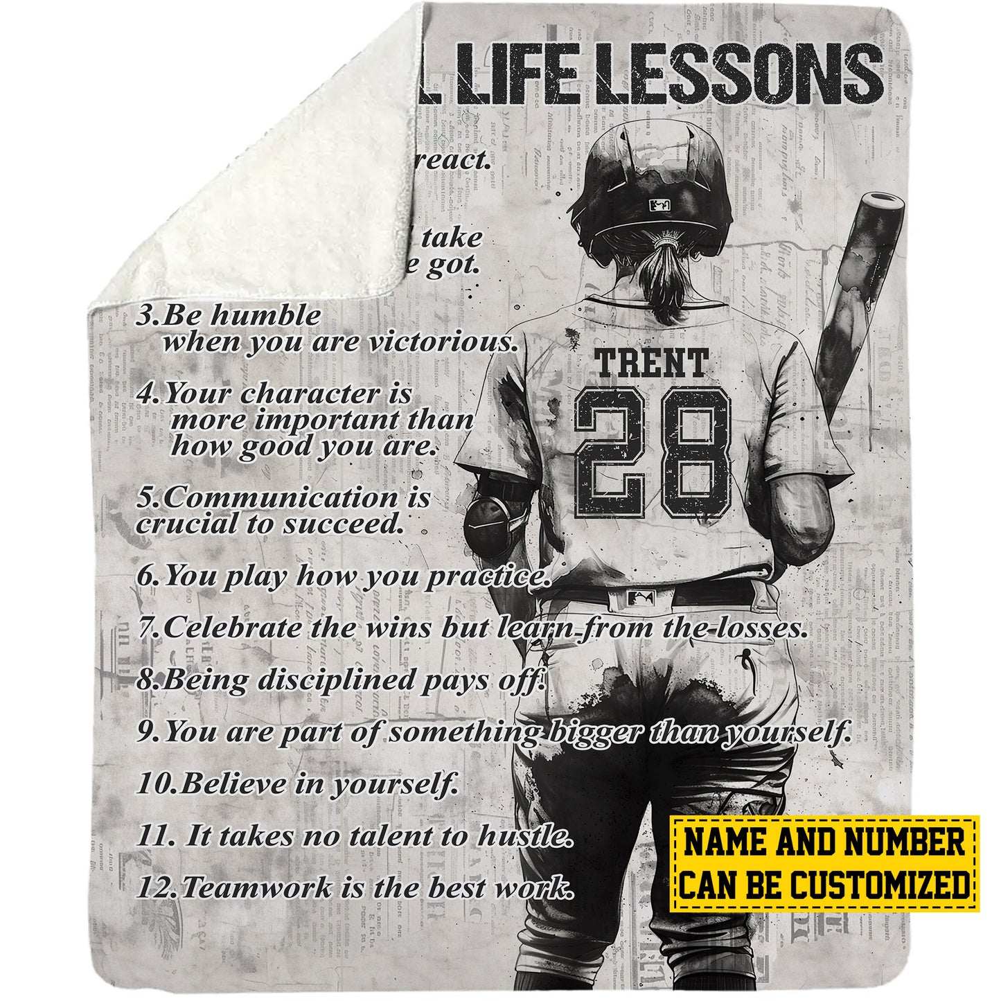 Personalized Motivational Softball Girl Life Lessons Fleece Blanket, Softball Woven Blanket, Cool Sherpa Blanket Gift For Softball Lovers