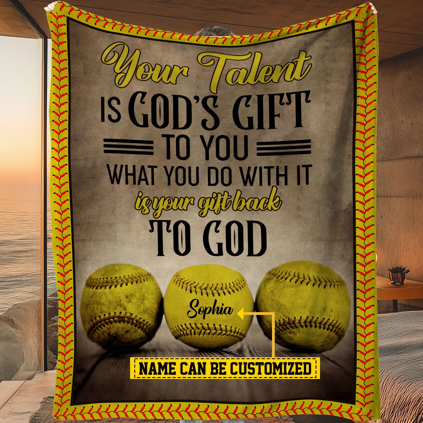 Personalized Softball Fleece Blanket, Your Talent Is God's Gift To You Blanket, Cool Sherpa Blanket Gift For Softball Lovers