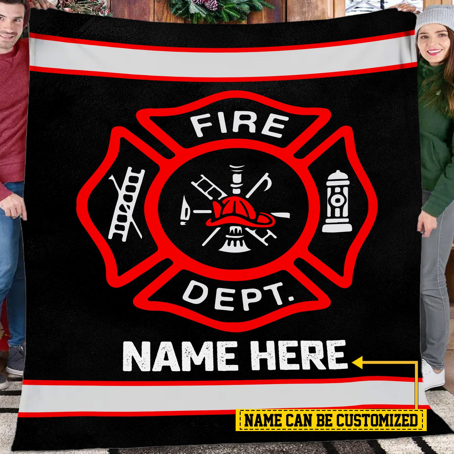 Personalized Firefighter Fire Dept Fleece Blanket, Fireman Woven Blanket, Sherpa Blanket Gift For Firefighter Lovers, Fireman