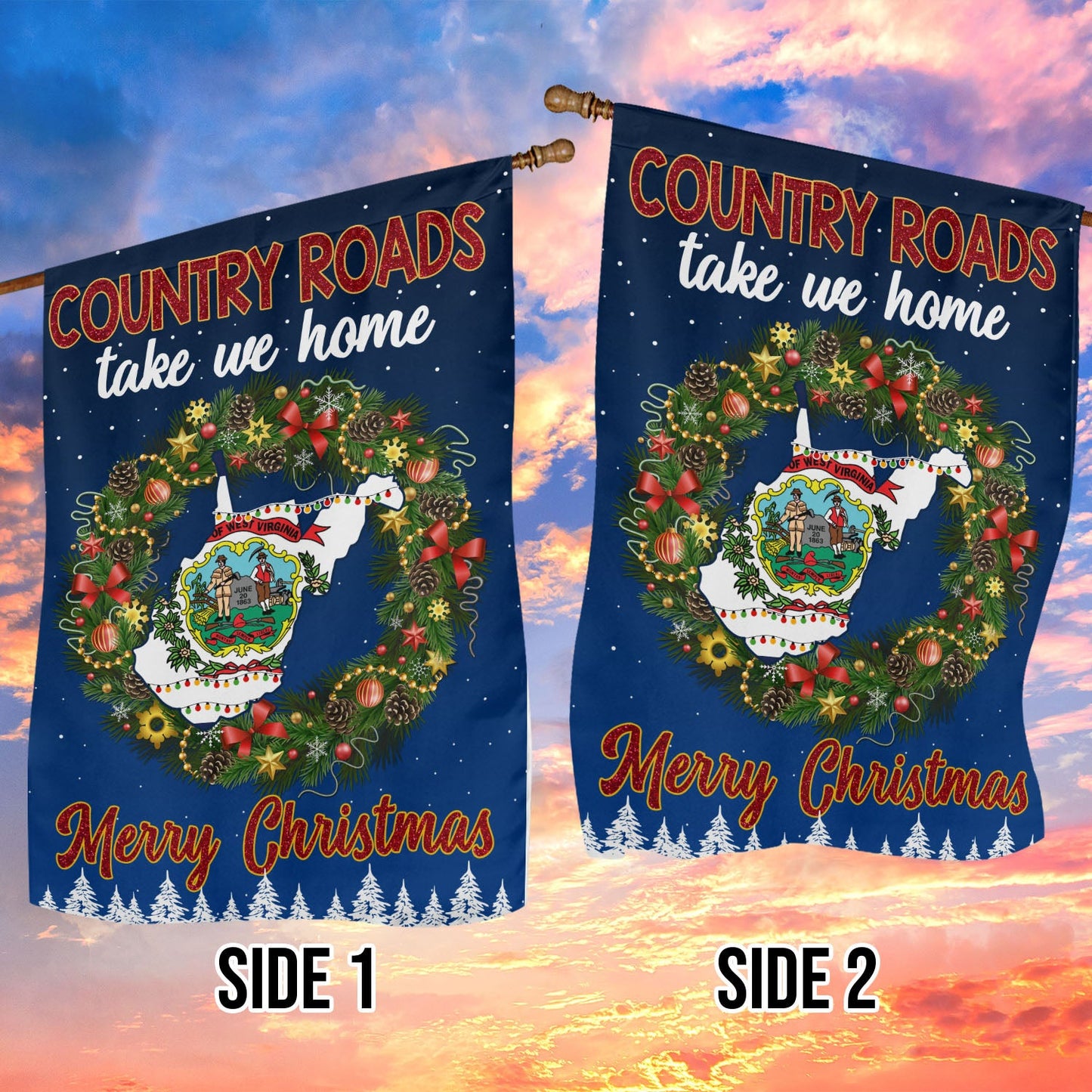 Country Roads Take We Home West Virginia Christmas Garden Flag & House Flag, Christmas Flag Gift For West Virginians