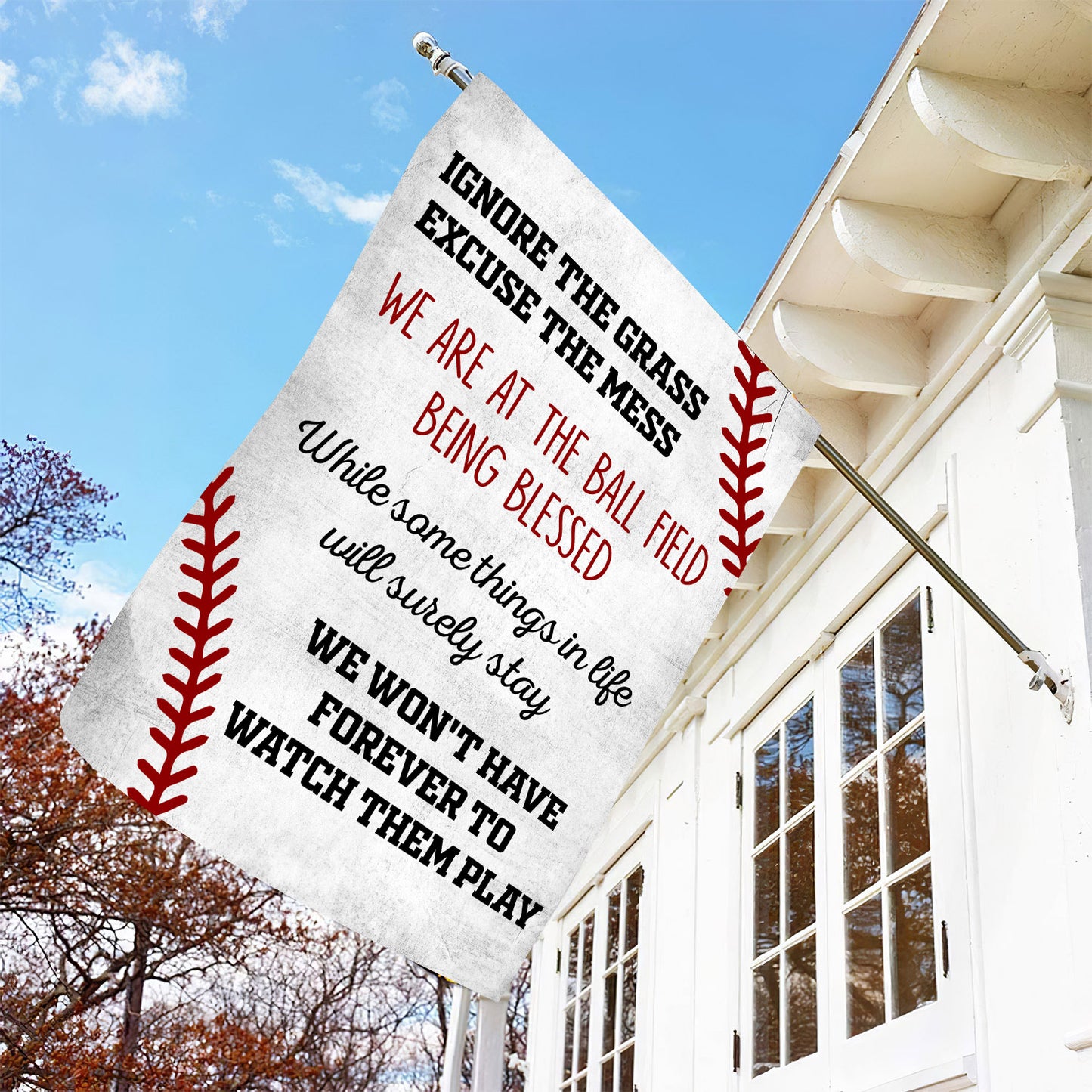 Funny Baseball Garden Flag & House Flag, We Are At The Ball Field, Welcome Baseball Outdoor Decor, Yard Decor Gift For Baseball Lovers