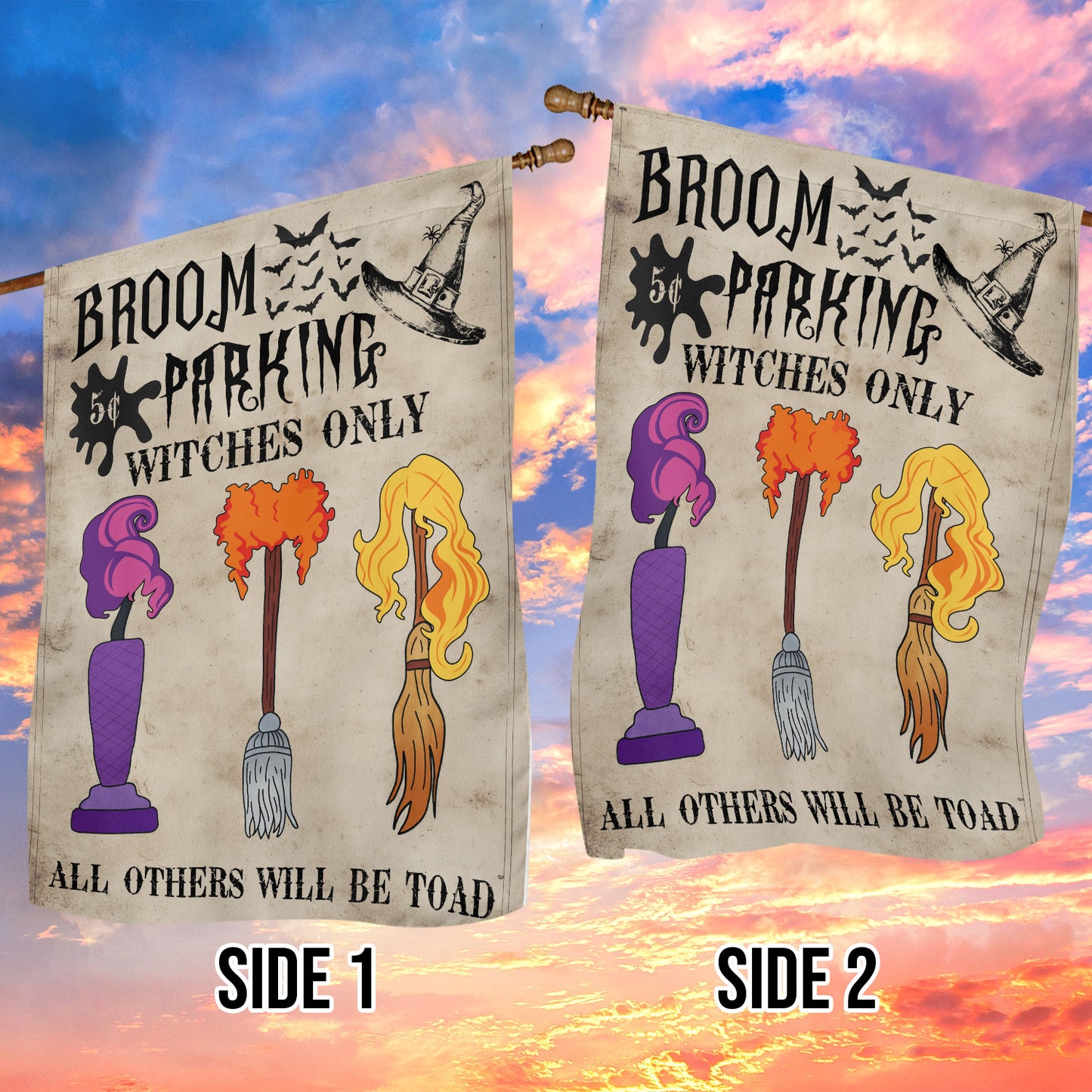 Funny Halloween Witch Garden Flag House Flag, Broom Parking Witches Only Yard Flag Spooky Season Gift For Witch Lovers