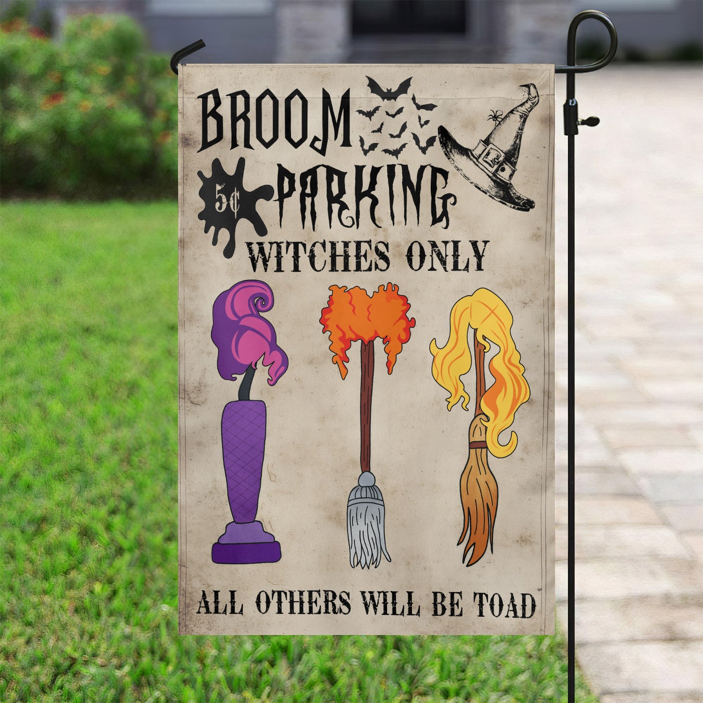 Funny Halloween Witch Garden Flag House Flag, Broom Parking Witches Only Yard Flag Spooky Season Gift For Witch Lovers