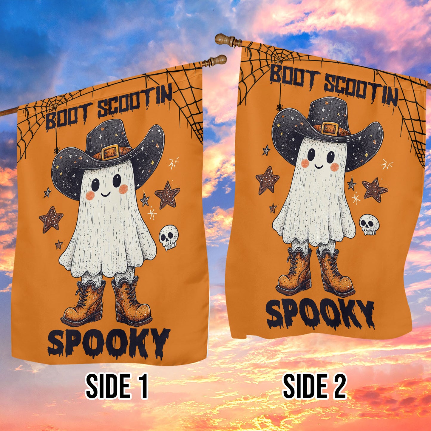 Halloween Boo Cowboy Garden Flag House Flag, Boot Scootin Spooky Yard Flag, Spooky Season Gift For Cowboy Lovers