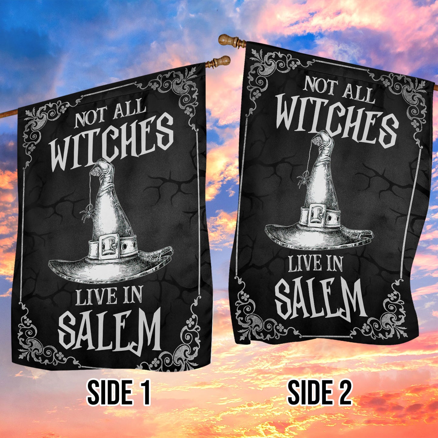 Funny Halloween Witch Flag House Flag, Not All Witches Live In Salem Yard Flag Spooky Season Gift For Witch Lovers