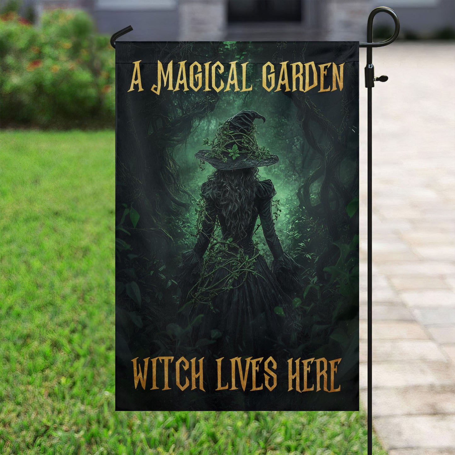 Halloween Witch Garden Flag House Flag, Witch Lives Here Yard Flag Spooky Season Gift For Witch Lovers
