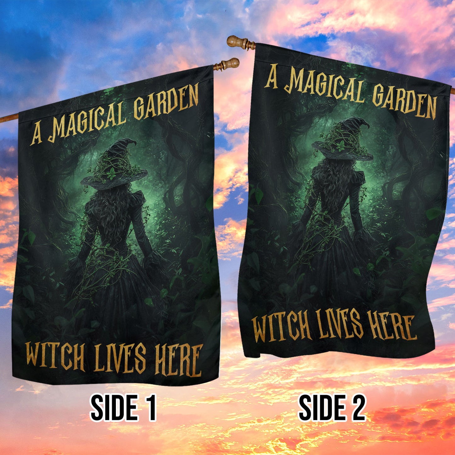 Halloween Witch Garden Flag House Flag, Witch Lives Here Yard Flag Spooky Season Gift For Witch Lovers