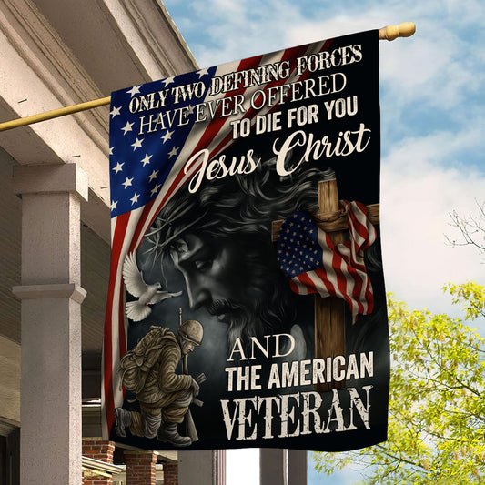 Veterans Day Jesus Garden & House Flag, Only Two Defining Forces USA Flag Gift For Veterans