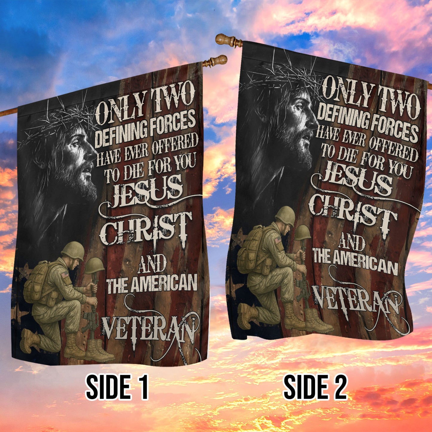 Veterans Day Jesus Garden & House Flag, Only Two Defining Forces USA Flag Gift For Veterans