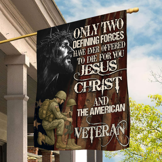 Veterans Day Jesus Garden & House Flag, Only Two Defining Forces USA Flag Gift For Veterans