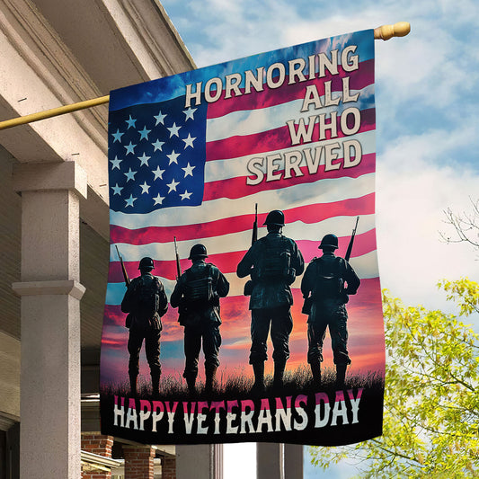 Veterans Day Garden & House Flag, Hornoring All Who Served USA Yard Flag Gift For Veterans