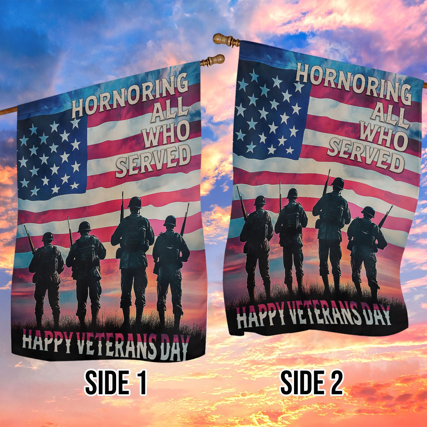 Veterans Day Garden & House Flag, Hornoring All Who Served USA Yard Flag Gift For Veterans