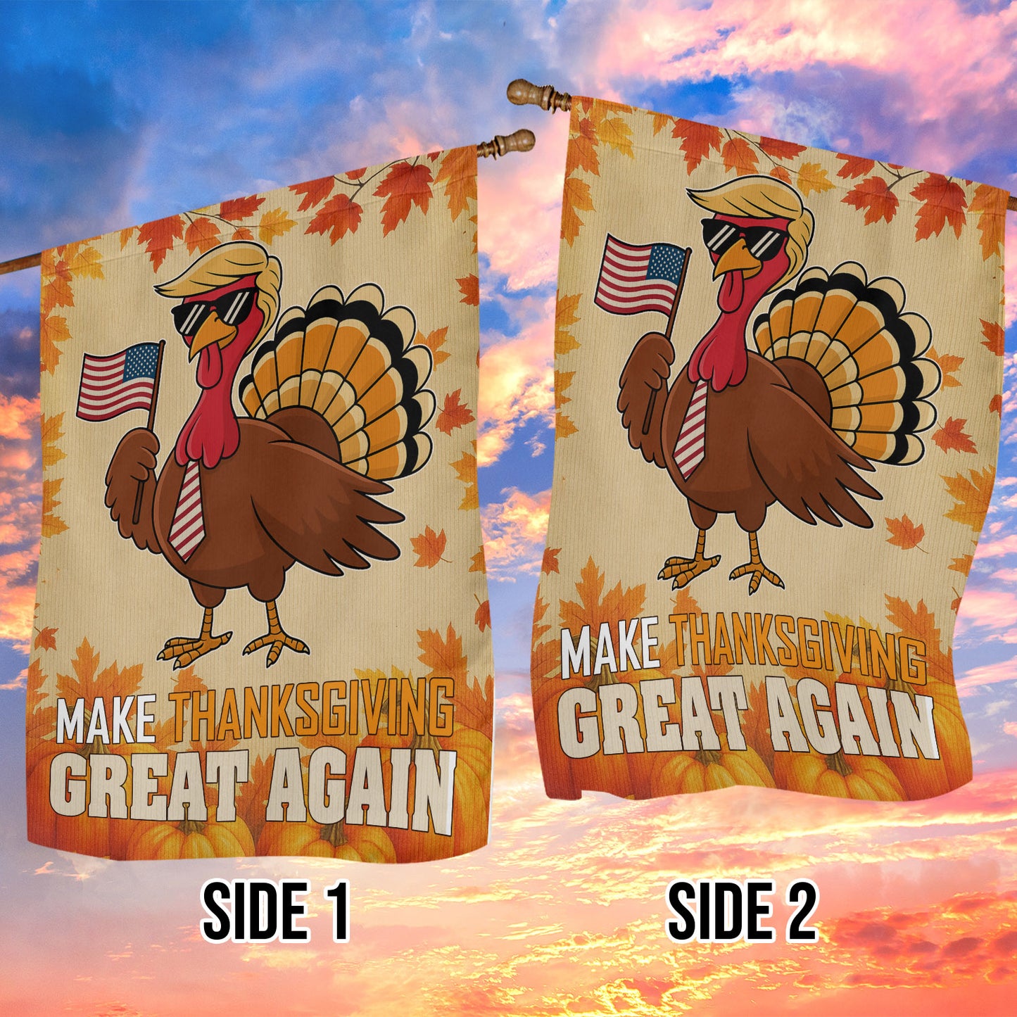 Funny Thanksgiving Garden & House Flag, Make Thanksgiving Great Again Outdoor Decor, Give Thanks Yard Decor