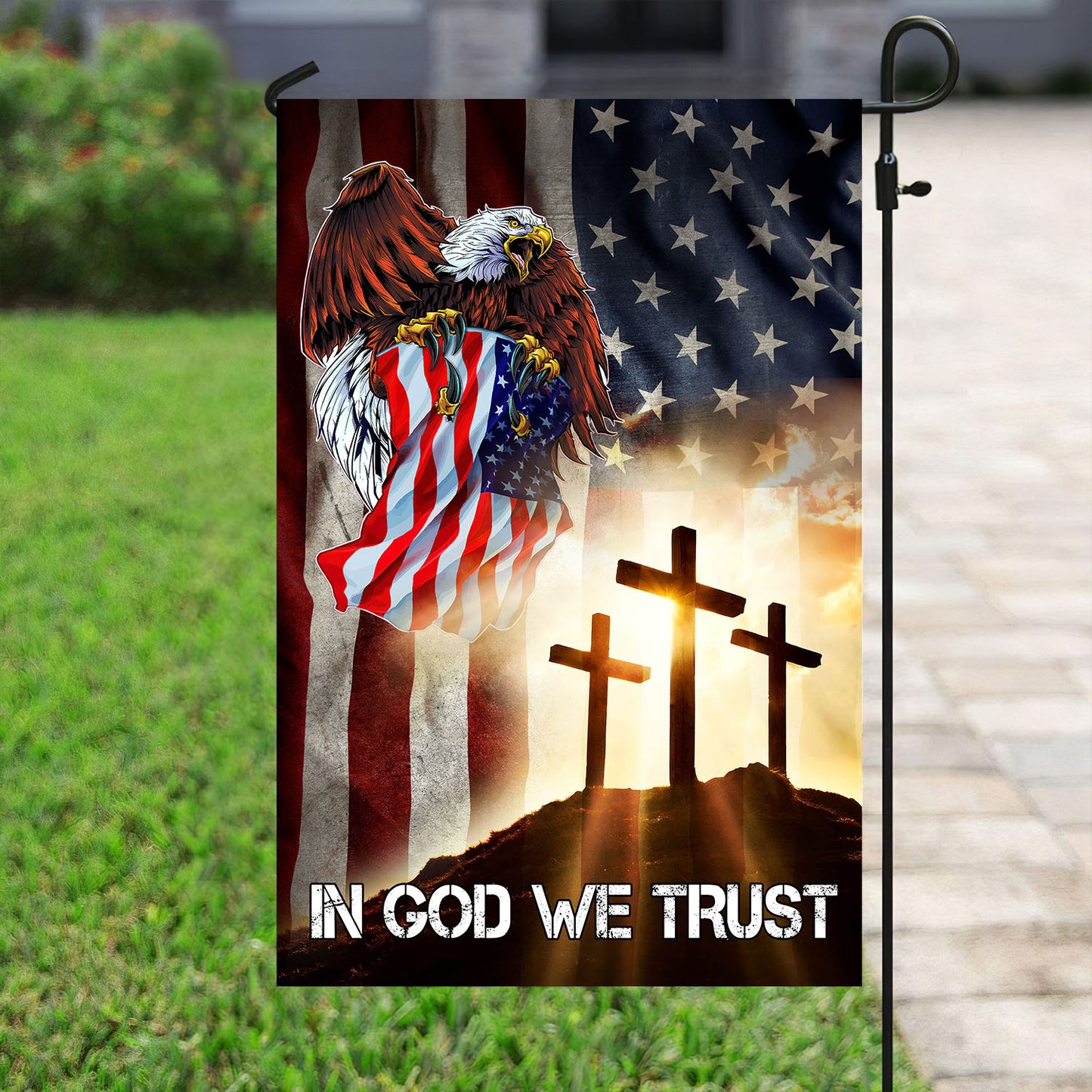 July 4th Eagle Garden Flag - House Flag, In God We Trust, Independence Day Yard Flag Gift For Eagle Lovers