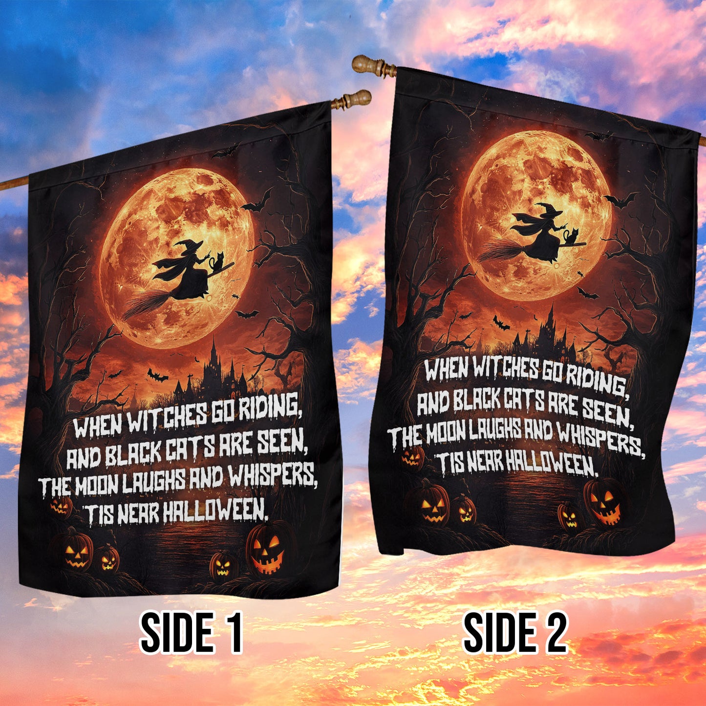 Halloween Witch Cat Garden Flag House Flag, It's Near Halloween Yard Flag Spooky Season Gift For Witch Lovers, Cat Lovers
