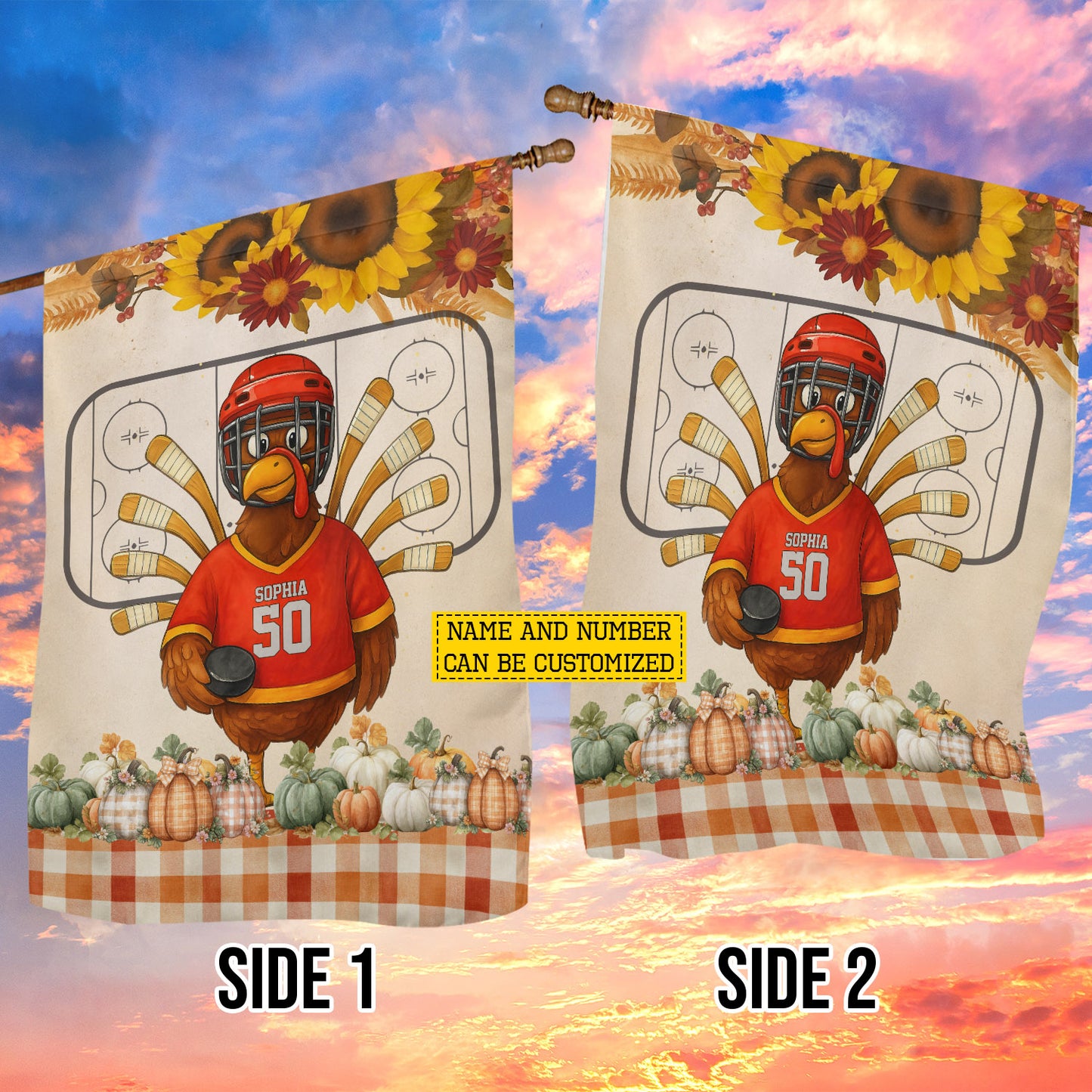 Personalized Thanksgiving Hockey Garden & House Flag, Not Your Usual Turkey Thankful Outdoor Decor, Yard Decor Gift For Hockey Lovers