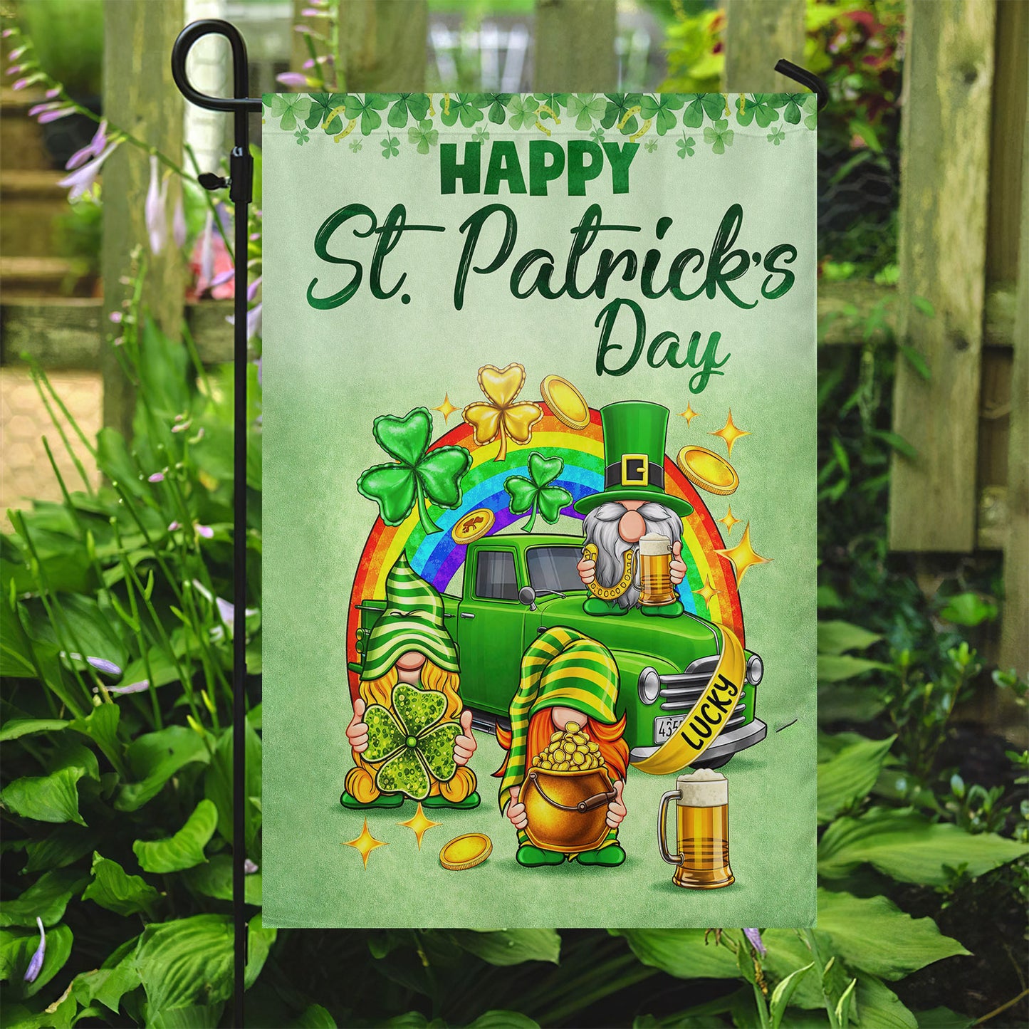 Irish Shamrock Garden Flag & House Flag, Happy St. Patricks Day Outdoor Decor, Patrick's Day Themed Yard Decor Gift For Irish Lovers
