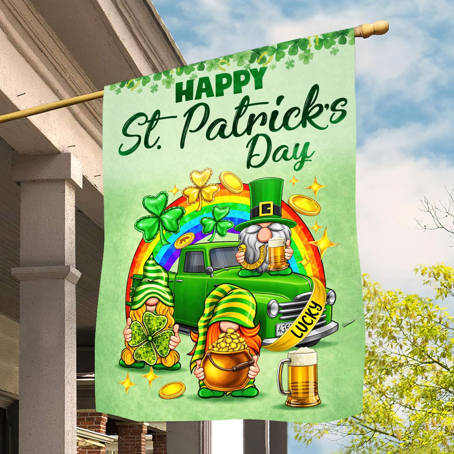 Irish Shamrock Garden Flag & House Flag, Happy St. Patricks Day Outdoor Decor, Patrick's Day Themed Yard Decor Gift For Irish Lovers