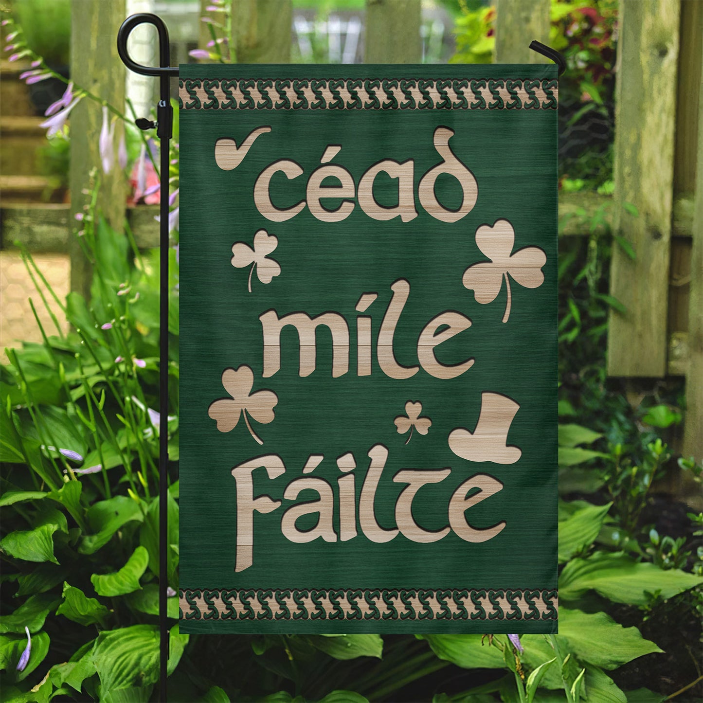 Shamrock Garden Flag & House Flag, Céad Míle Fáilte Outdoor Decor, Patrick's Day Themed Yard Decor Gift For Irish Lovers