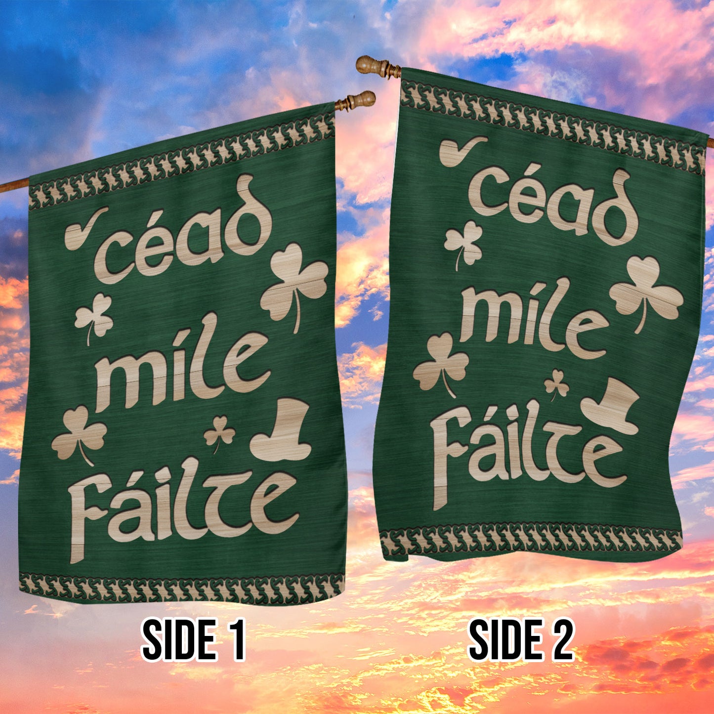 Shamrock Garden Flag & House Flag, Céad Míle Fáilte Outdoor Decor, Patrick's Day Themed Yard Decor Gift For Irish Lovers