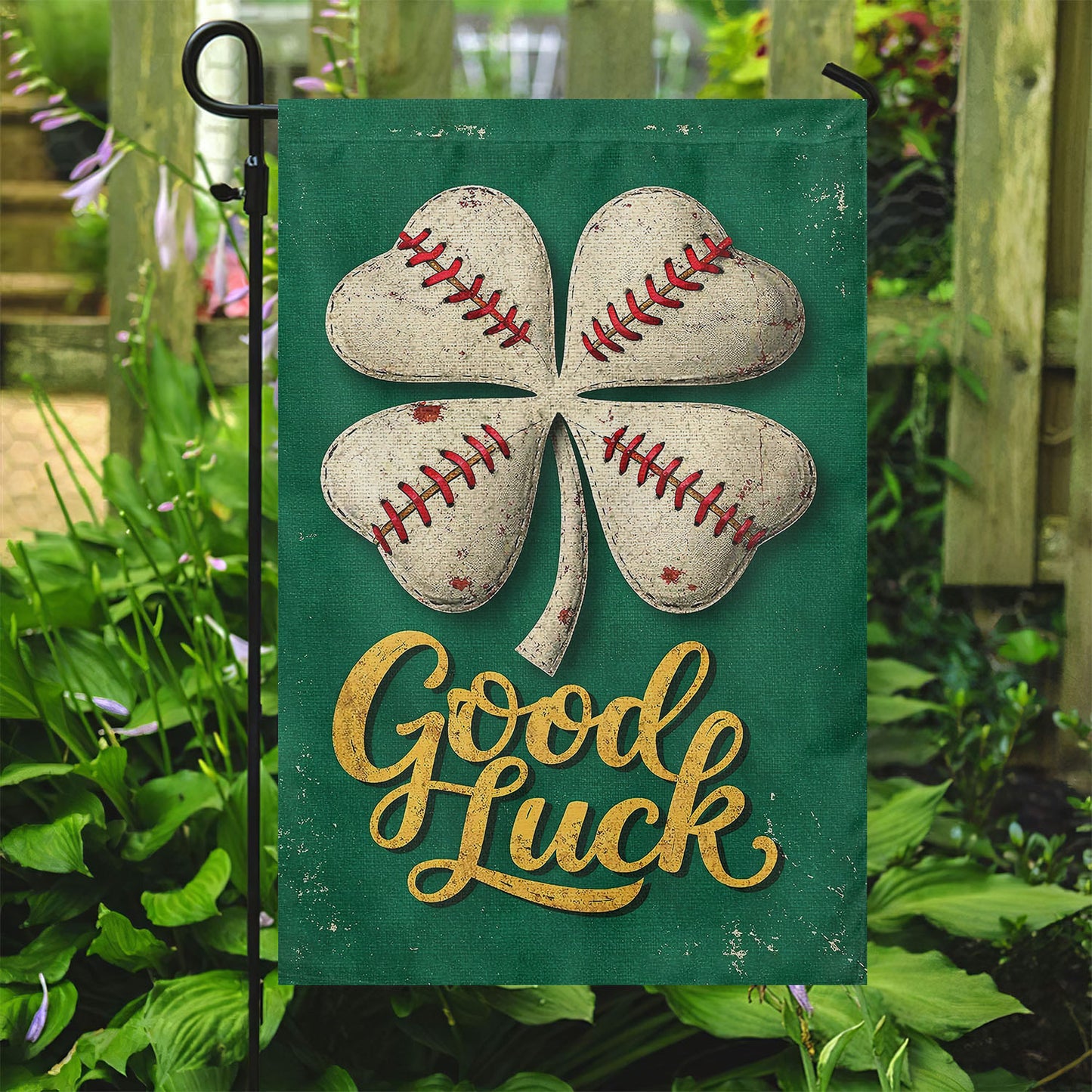 Baseball Four-Leaf Clover Garden Flag & House Flag, Good Luck Outdoor Decor, St Patrick's Day Yard Flag Gift For Baseball Lover