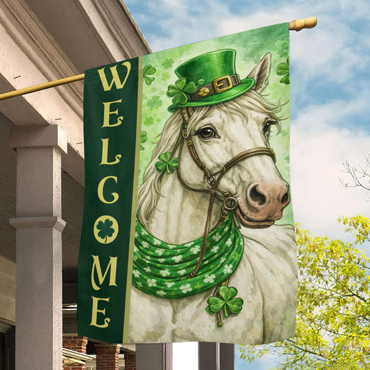 Horse Shamrock Garden Flag & House Flag, Welcome Outdoor Decor, St Patrick's Day Themed Yard Decor Gift For Horse Lover