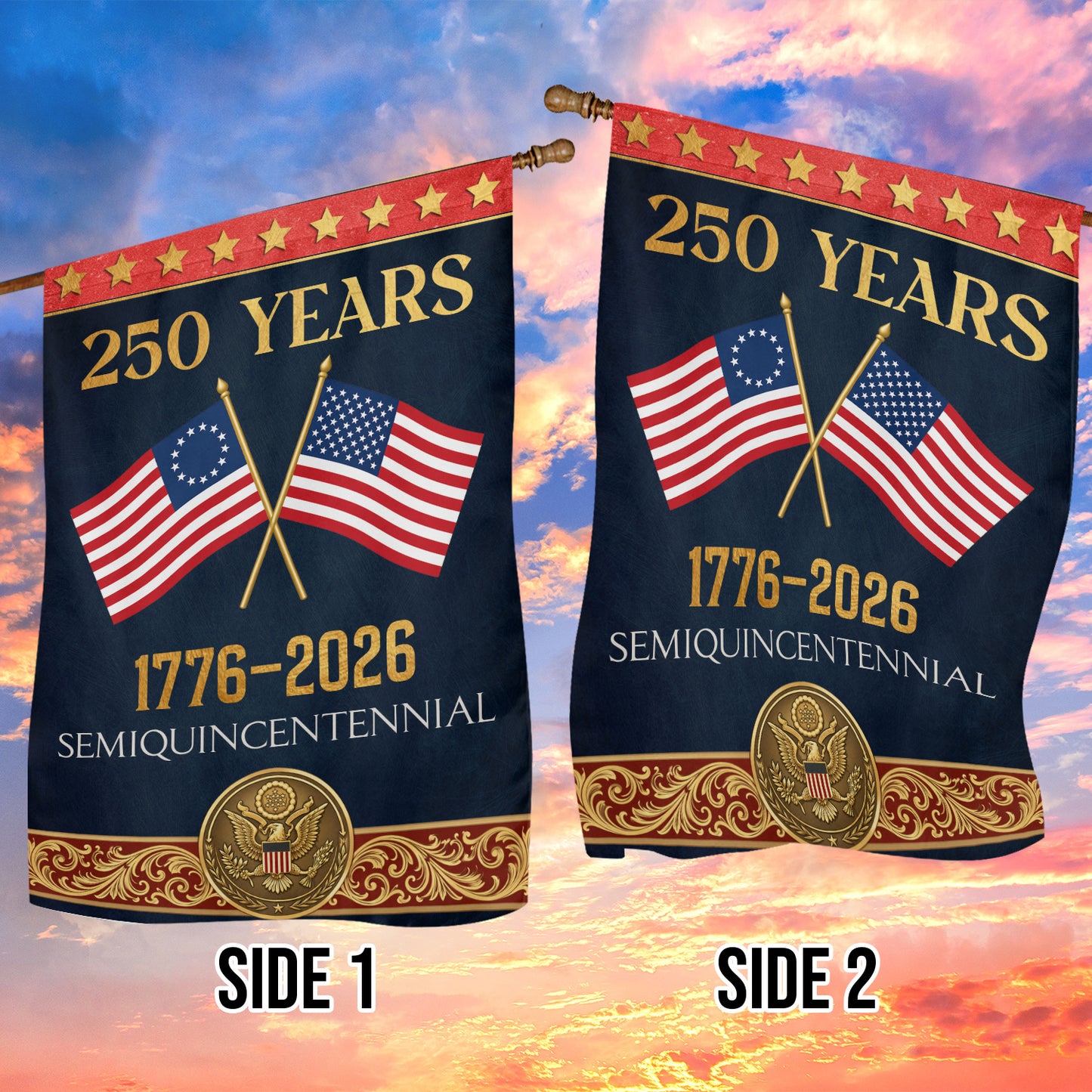 July 4th 250 Anniversary USA Garden Flag & House Flag, 250 Years 1776 - 2026 Semiquincentennial Outdoor Decor, Independence Day Yard Flag Gift For American Patriot