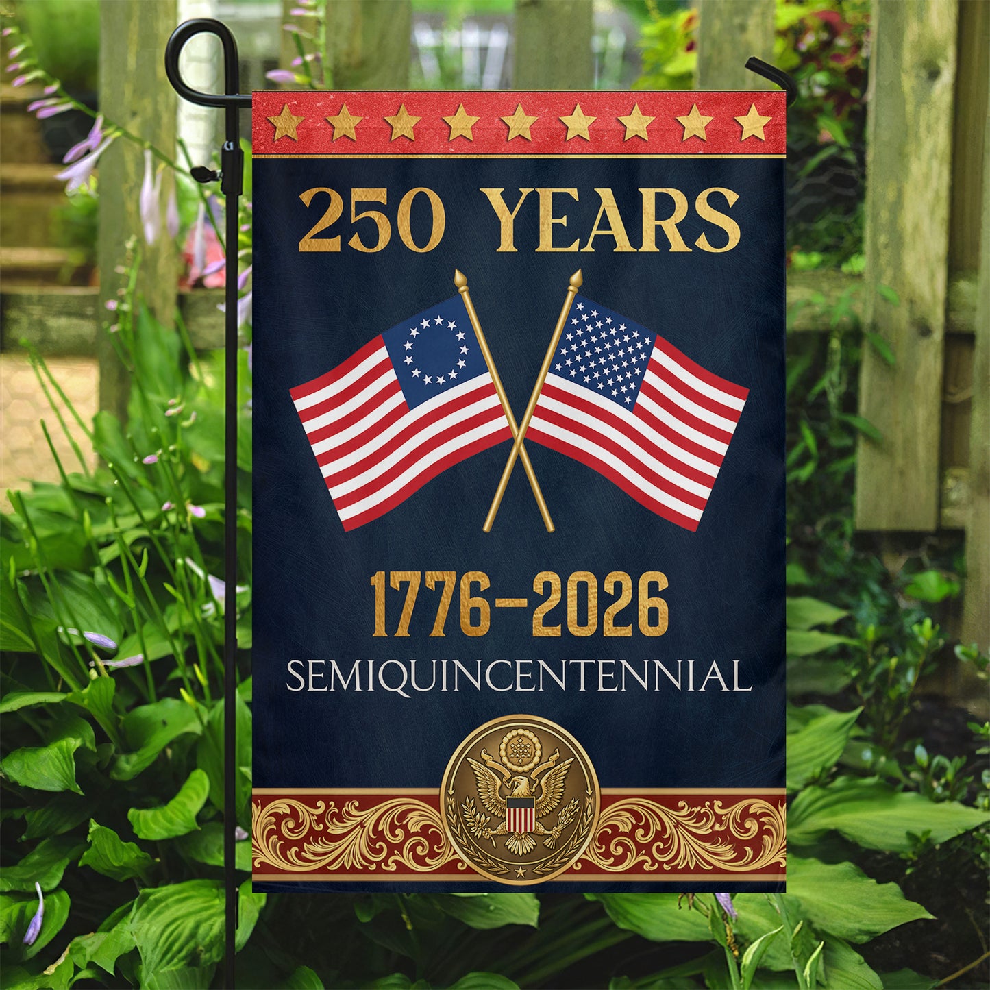 July 4th 250 Anniversary USA Garden Flag & House Flag, 250 Years 1776 - 2026 Semiquincentennial Outdoor Decor, Independence Day Yard Flag Gift For American Patriot