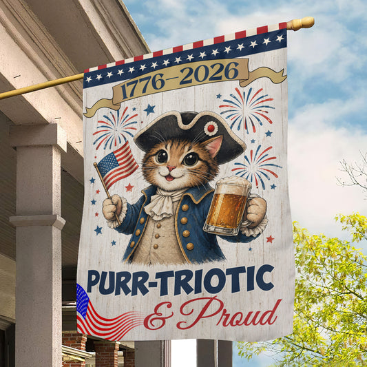 July 4th Cat 250 Anniversary USA Garden Flag & House Flag, Purr-triotic & Proud Outdoor Decor, Independence Day Yard Flag Gift For Cat Lover