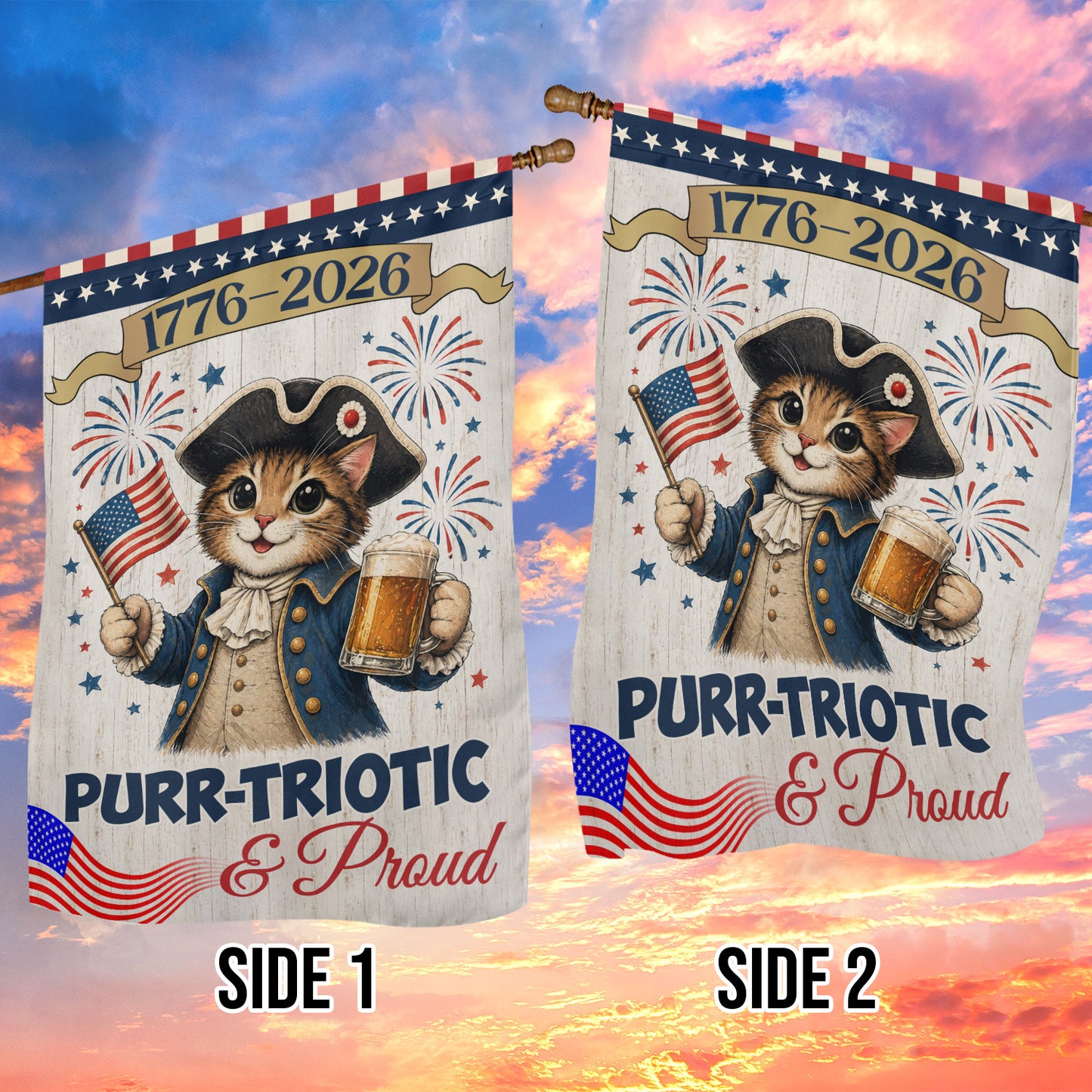 July 4th Cat 250 Anniversary USA Garden Flag & House Flag, Purr-triotic & Proud Outdoor Decor, Independence Day Yard Flag Gift For Cat Lover