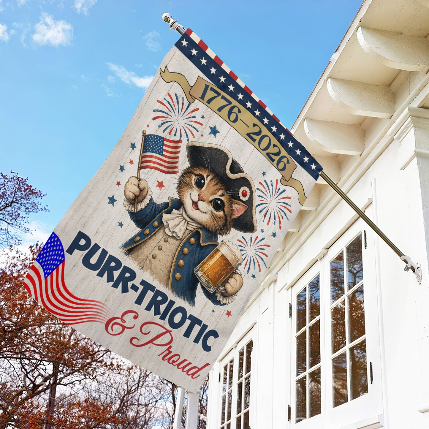 July 4th Cat 250 Anniversary USA Garden Flag & House Flag, Purr-triotic & Proud Outdoor Decor, Independence Day Yard Flag Gift For Cat Lover