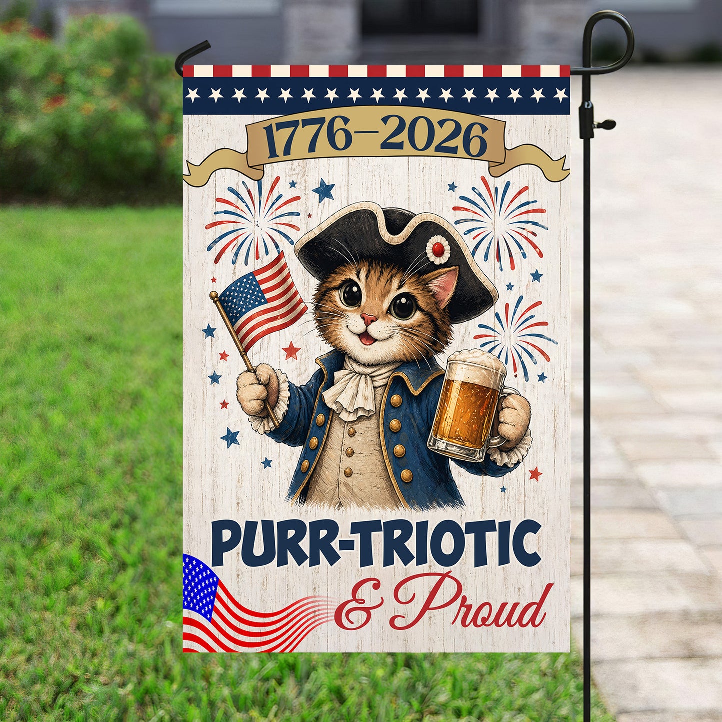 July 4th Cat 250 Anniversary USA Garden Flag & House Flag, Purr-triotic & Proud Outdoor Decor, Independence Day Yard Flag Gift For Cat Lover