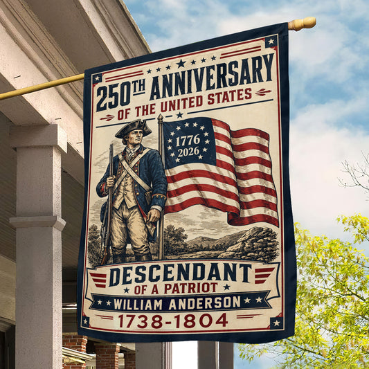 Vintage July 4th 250 Anniversary USA Garden Flag & House Flag, Descendant Of A Patriot Outdoor Decor, Independence Day Yard Flag Gift For American Patriot