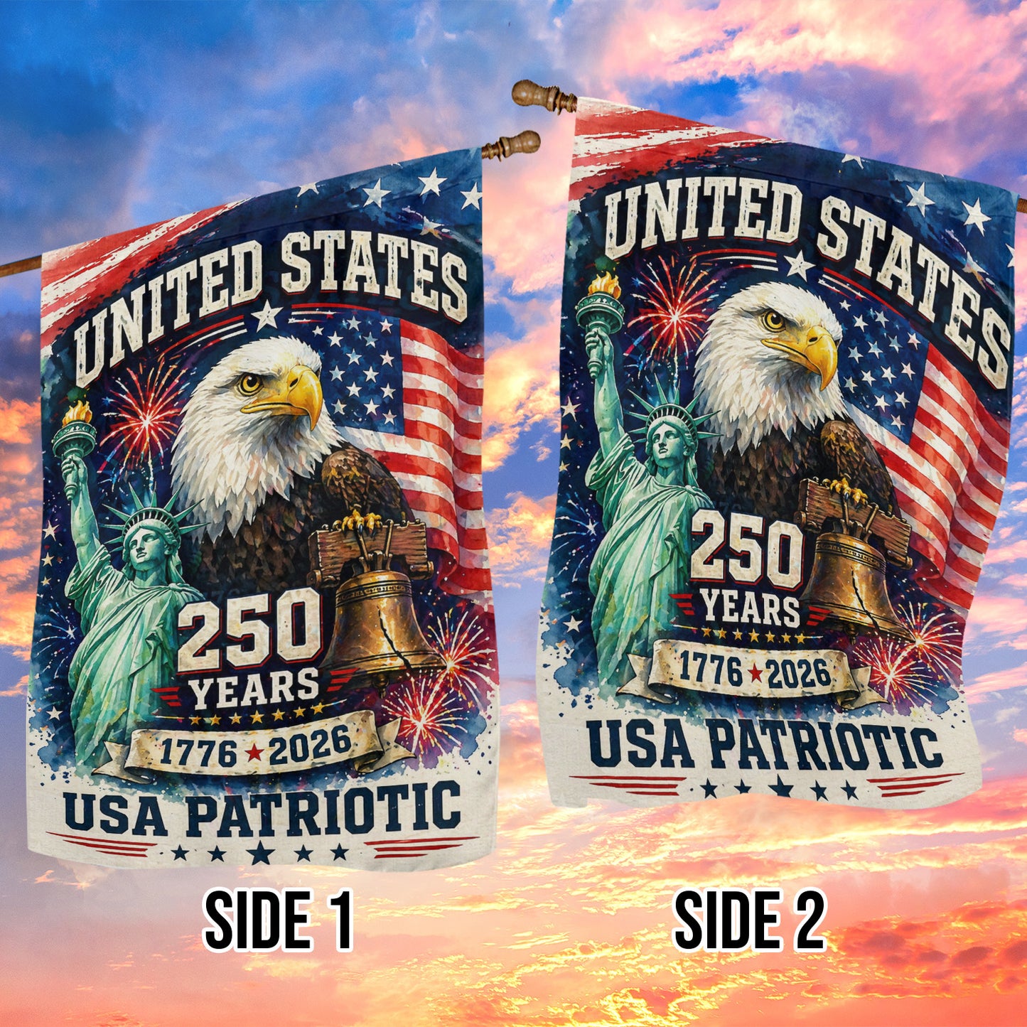 July 4th 250 Anniversary USA Garden Flag & House Flag, United States 250 Years USA Patriotic Outdoor Decor, Independence Day Yard Flag Gift For American Patriot