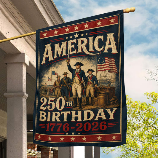 Vintage July 4th 250 Anniversary USA Garden Flag & House Flag, America 250th Birthday Outdoor Decor, Independence Day Yard Flag Gift For American Patriot
