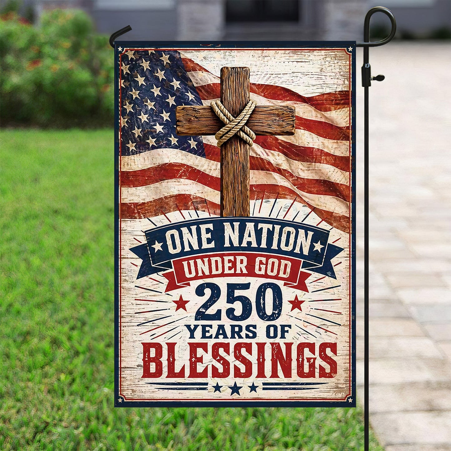 God July 4th 250 Anniversary USA Garden Flag & House Flag, One Nation Under God Outdoor Decor, Independence Day Yard Flag Gift For Christian
