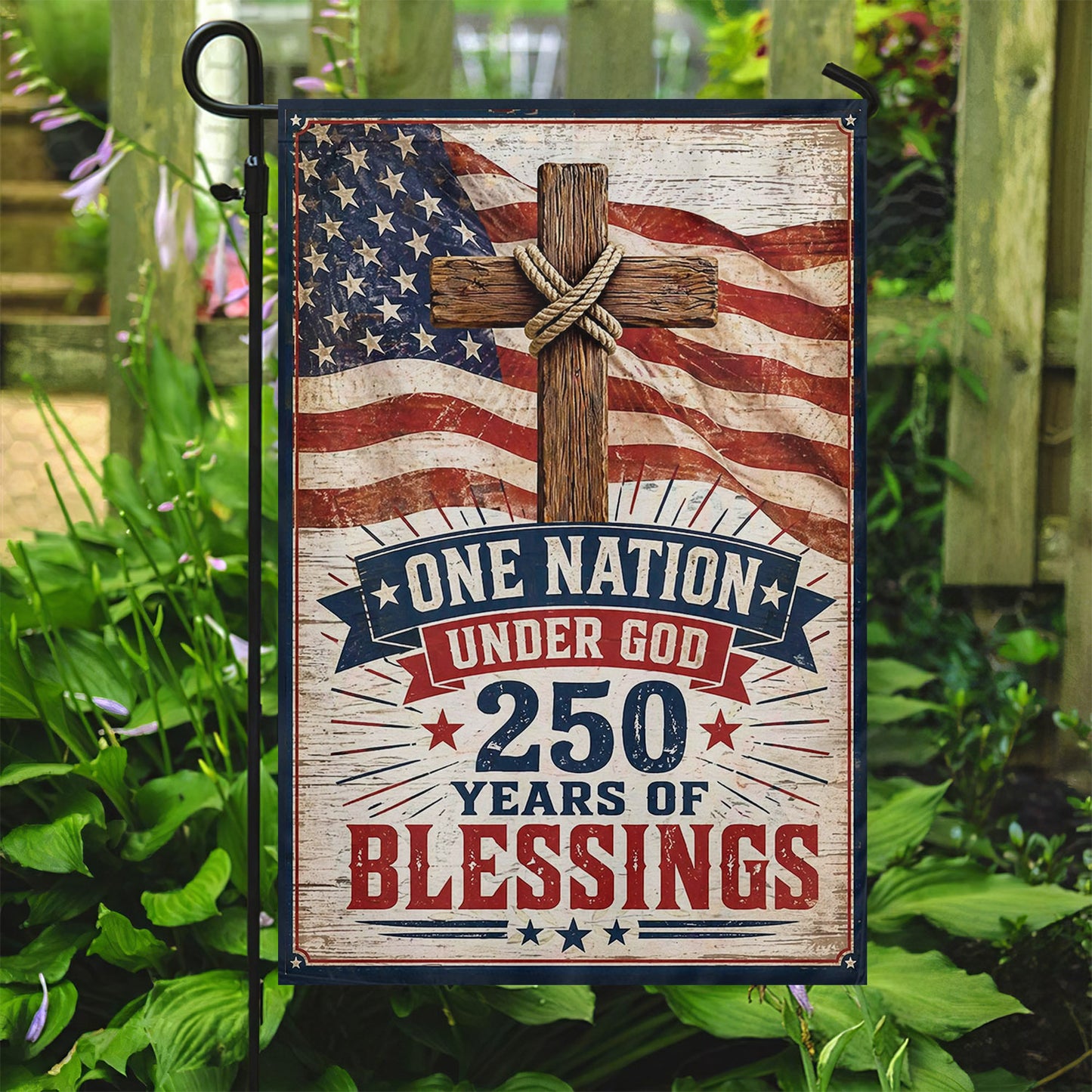 God July 4th 250 Anniversary USA Garden Flag & House Flag, One Nation Under God Outdoor Decor, Independence Day Yard Flag Gift For Christian