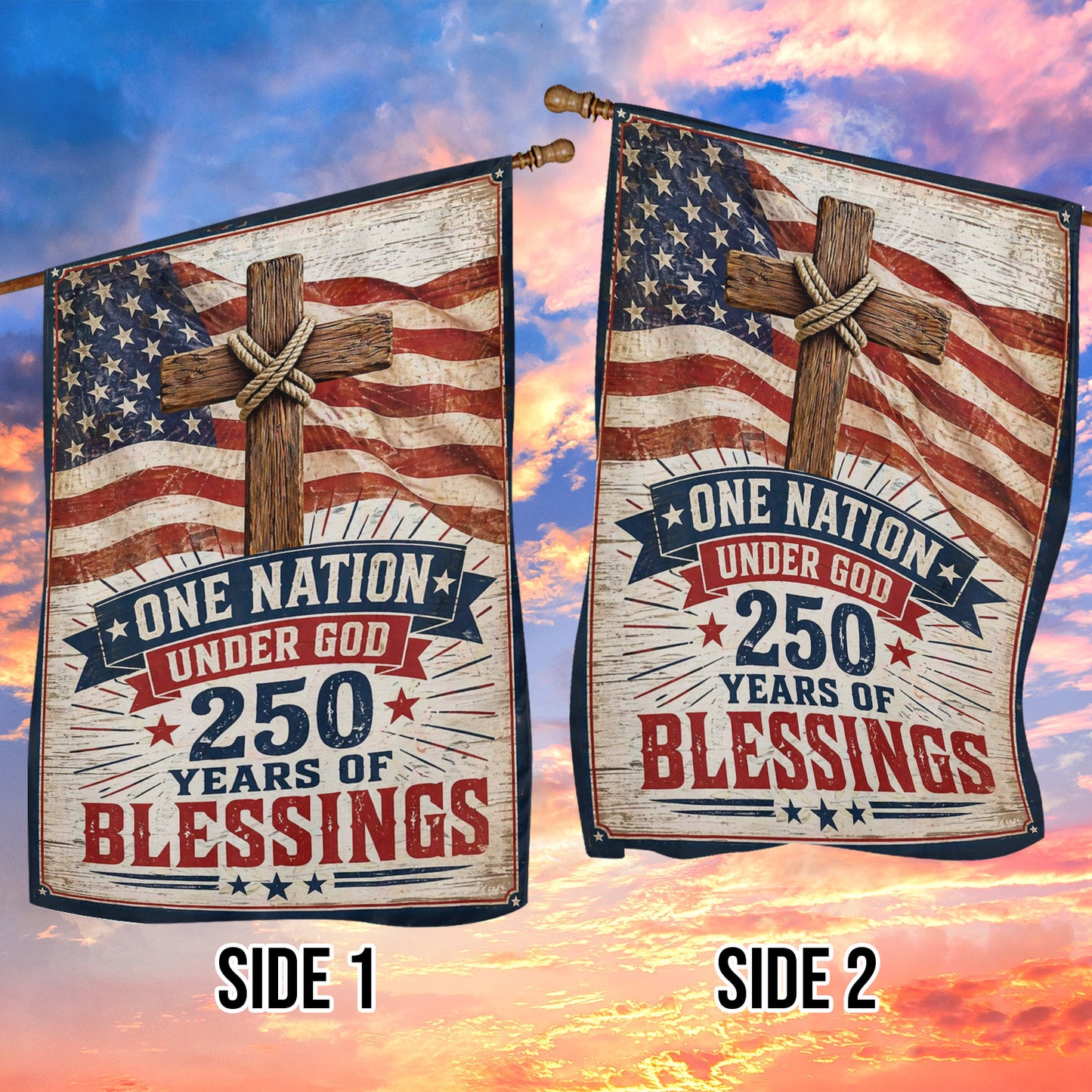 God July 4th 250 Anniversary USA Garden Flag & House Flag, One Nation Under God Outdoor Decor, Independence Day Yard Flag Gift For Christian