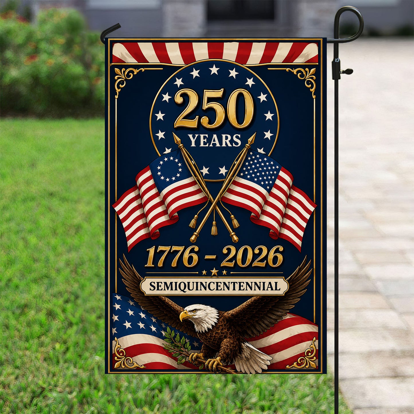 July 4th 250 Anniversary USA Garden Flag & House Flag, 250 Years 1776 - 2026 Semiquincentennial Outdoor Decor, Independence Day Yard Flag Gift For American Patriot