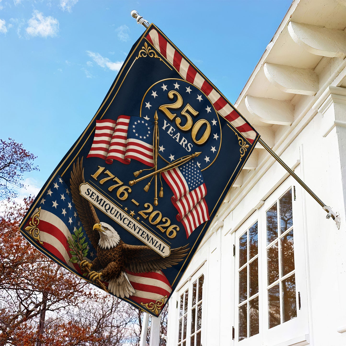July 4th 250 Anniversary USA Garden Flag & House Flag, 250 Years 1776 - 2026 Semiquincentennial Outdoor Decor, Independence Day Yard Flag Gift For American Patriot